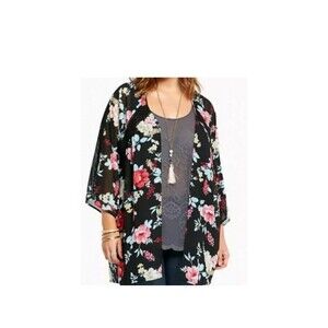 Torrid Floral Lace Trim Kimono chiffon size 2/3 Black Pink Cover up top